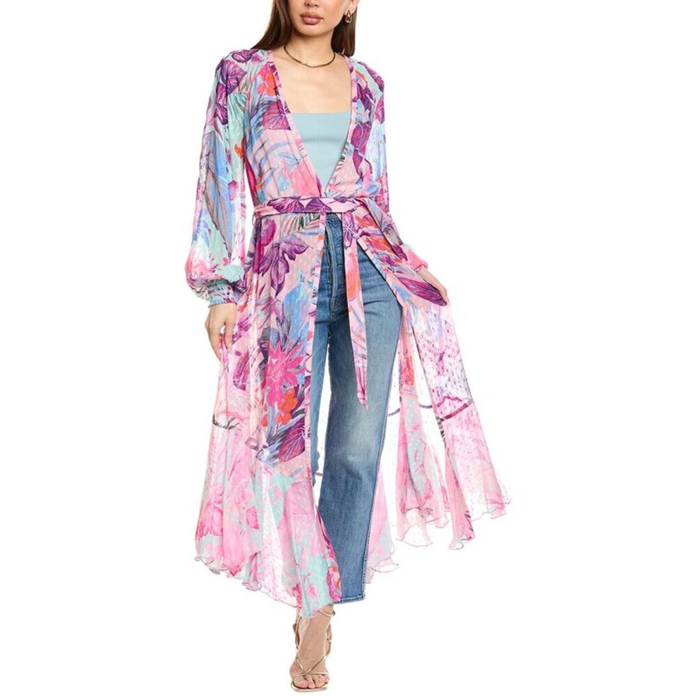 Rococo Sand Pink & Blue Floral Midi Wrap Dress